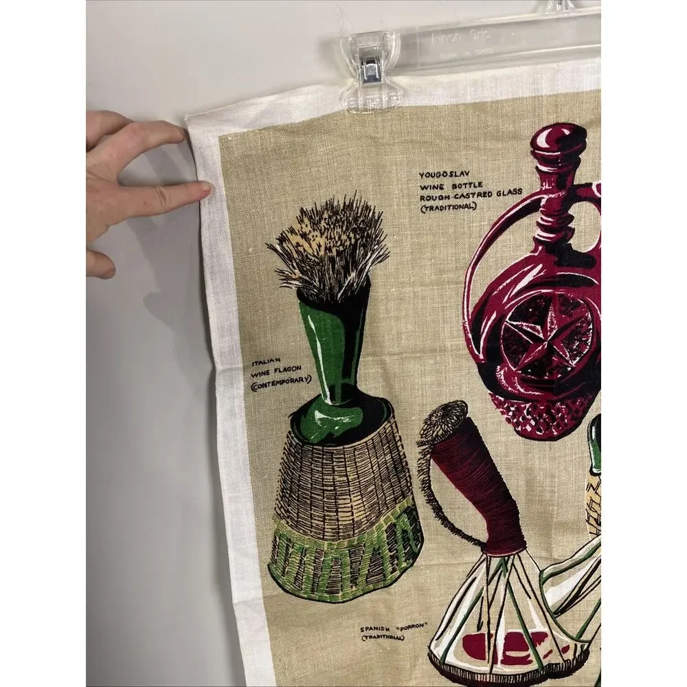 Vintage Irish Linen Tea‎ Towel Exotic Wine Bottles Cool Graphics